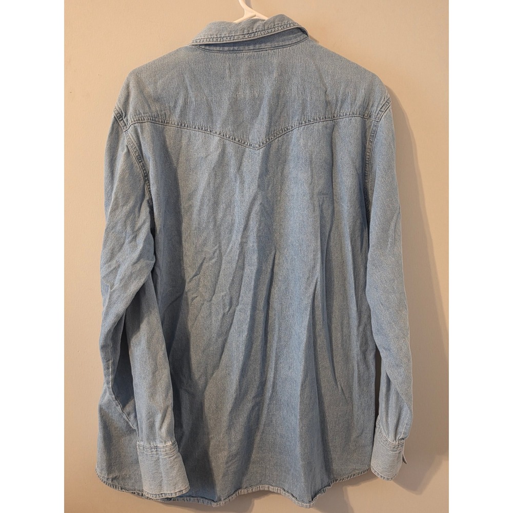 Bit & Bridle Men XL Light Wash Denim Western Pearl Snap Long Sleeve Shirt Cotton - Picture 5 of 5